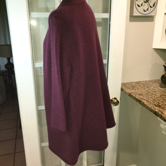 Eileen Fisher 100% wool pockets plum sweater 3/4 sleeves coat - Picture 6 of 16